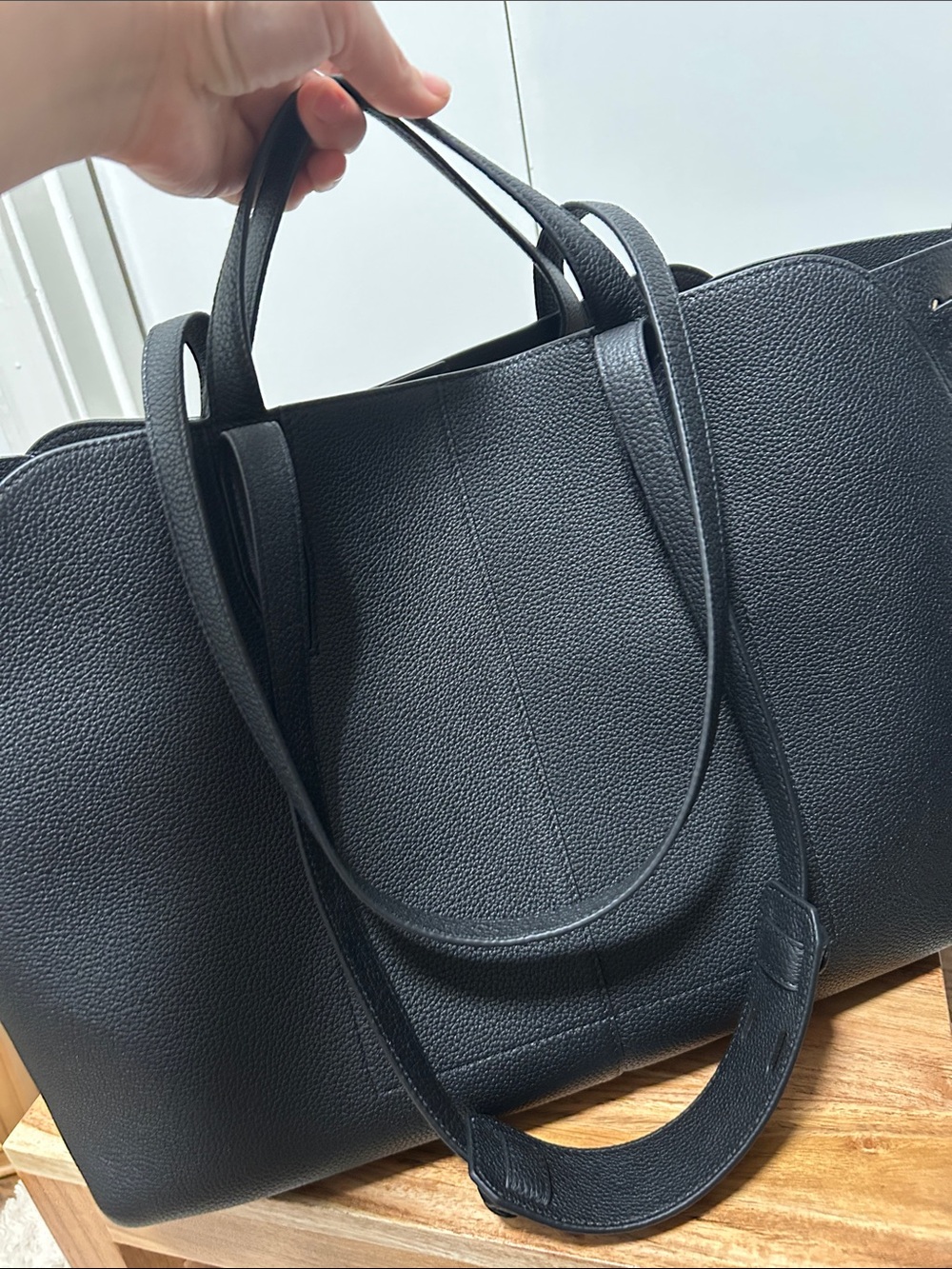 Authentic Songmont Large Yore Tote Bag| Onyx Black Leather Laptop Work Travel - Picture 12 of 15